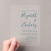 Moderne Minimal Aquamarin Blue Script Hochzeit Acryleinladungen (Insitu (Handheld))