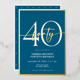 Moderne Minimal Aquamarine Goldschrift Geburtstag Folieneinladung