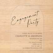 Moderne Minimal Arch Black Script Engagement Party Acryleinladungen (Vorderseite)