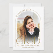 Moderne Minimal Arch Foto Gold Graduation Party Einladung (Vorderseite)