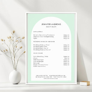 Moderne Minimal Arch Green Salon Preisliste Poster
