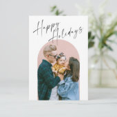 Moderne Minimal Arch Happy Holidays Fotokarte Dankeskarte (Stehend Vorderseite)