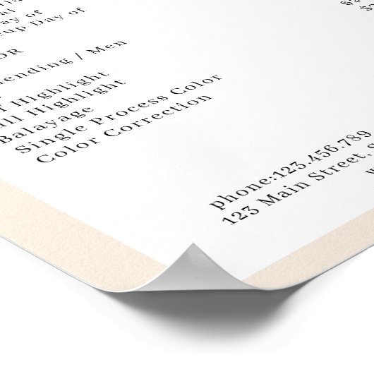 Moderne Minimal Arch Salon Preisliste Poster (Ecke)