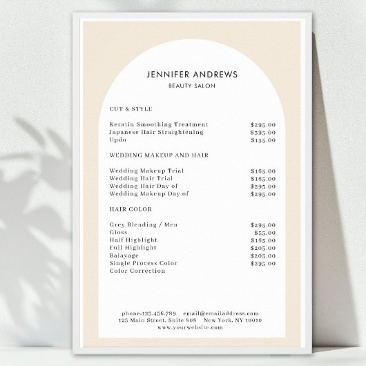 Moderne Minimal Arch Salon Preisliste Poster