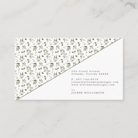 Moderne Minimal Bio Greenery Business Card Visitenkarte (Rückseite)