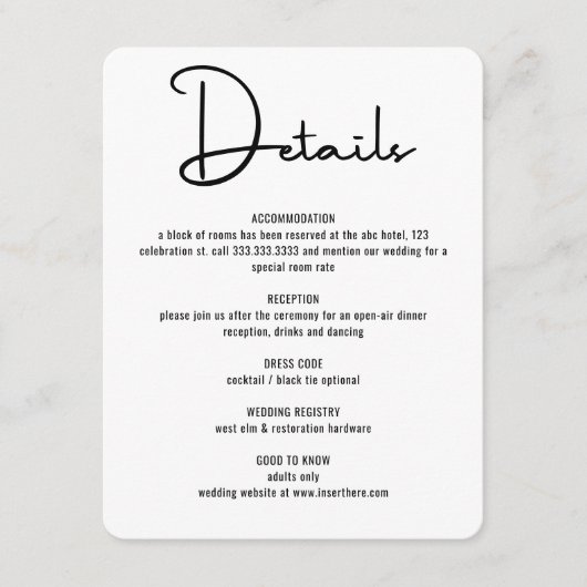 Moderne Minimal Black Calligraphy Script Wedding Begleitkarte (Vorderseite)