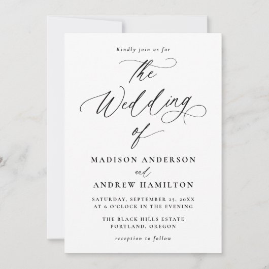 Moderne Minimal Black Calligraphy Wedding Einladung (Vorderseite)