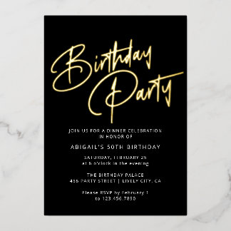 Moderne Minimal Black & Gold Geburtstagsparty Folieneinladung