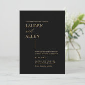 Moderne Minimal Black Gold Hochzeit Einladung (Stehend Vorderseite)