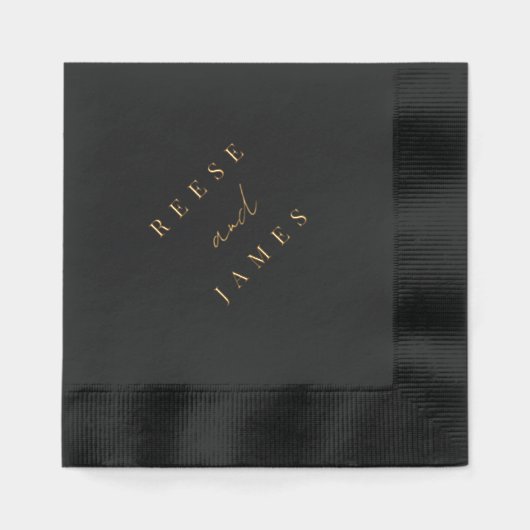 Moderne Minimal Black & Gold Hochzeit Servietten Mit Folie (Vorderseite)