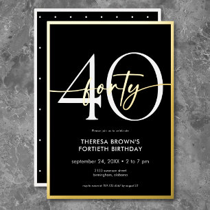 Moderne Minimal Black Gold Script Geburtstag Folieneinladung