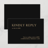 Moderne Minimal Black Gold Wedding RSVP Card Karte (Vorne/Hinten)