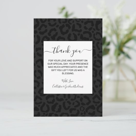 Moderne Minimal Black Leopard Print Dankeskarte (Stehend Vorderseite)