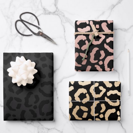 Moderne Minimal Black Leopard Print Geschenkpapier Set (Vorderseite)
