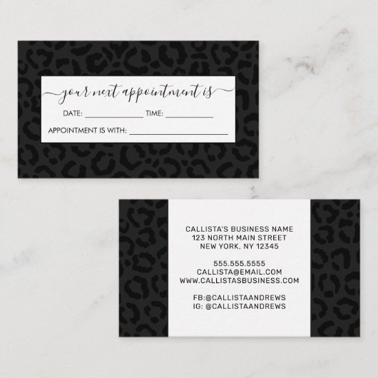 Moderne Minimal Black Leopard Print Terminkarte (Vorne/Hinten)