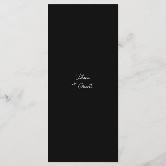 Moderne Minimal Black Script Wedding Menükarte (Rückseite)
