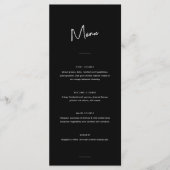 Moderne Minimal Black Script Wedding Menükarte (Vorderseite)