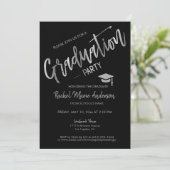 Moderne Minimal Black Silver Graduation Party Einladung (Stehend Vorderseite)