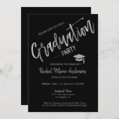 Moderne Minimal Black Silver Graduation Party Einladung (Vorne/Hinten)