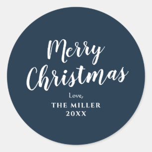 Moderne Minimal Blaue Frohe Weihnachten Familie Kl Runder Aufkleber