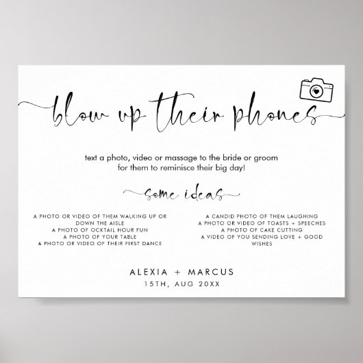 Moderne Minimal-Blow-up ihre Telefone Hochzeitszei Poster (Vorne)