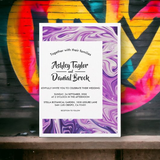 Moderne Minimal Blue Galaxy Abstrakte Kunsthochzei Einladung