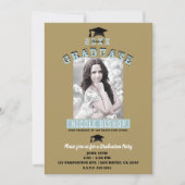 Moderne Minimal Blue Gold Foto Graduation Party Einladung (Vorderseite)