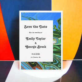 Moderne Minimal Blue Green Abstrakt Artist Wedding Save The Date