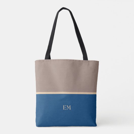 Moderne Minimal Blue Monogram Initials Tasche (Rückseite)