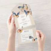 Moderne Minimal Blue & Rust Butterfels Tan QR Code All In One Einladung (Abreißen)