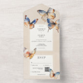 Moderne Minimal Blue & Rust Butterfels Tan QR Code All In One Einladung (Innen Boden)