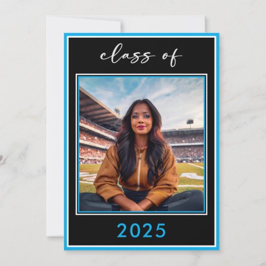 Moderne Minimal Blue Script Graduation Party Einladung (Rückseite)