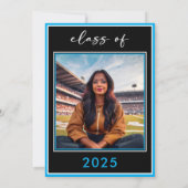 Moderne Minimal Blue Script Graduation Party Einladung (Rückseite)