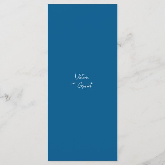 Moderne Minimal Blue Script Wedding Menükarte (Rückseite)