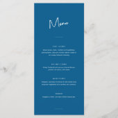 Moderne Minimal Blue Script Wedding Menükarte (Vorderseite)