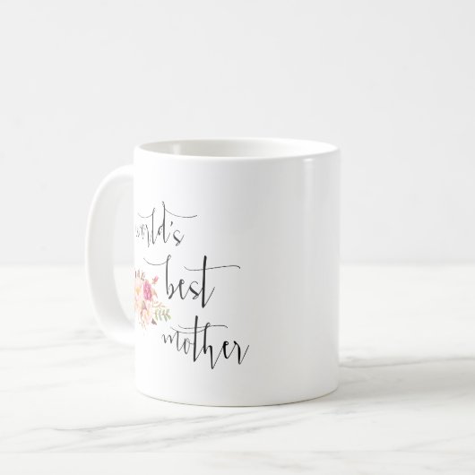 Moderne Minimal Blush Blumenwelt als beste Mutter Kaffeetasse (Vorderseite Links)