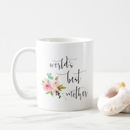 Moderne Minimal Blush Blumenwelt als beste Mutter Kaffeetasse (Mit Donut)