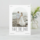 Moderne Minimal Boho Bogen Foto Doppelseitig Save The Date (Stehend Vorderseite)