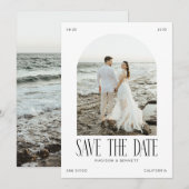 Moderne Minimal Boho Bogen Foto Doppelseitig Save The Date (Vorne/Hinten)