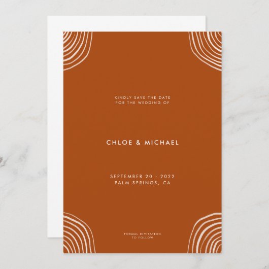 Moderne Minimal Boho Burnt Orange Bohemisch Weddin Save The Date (Vorne/Hinten)