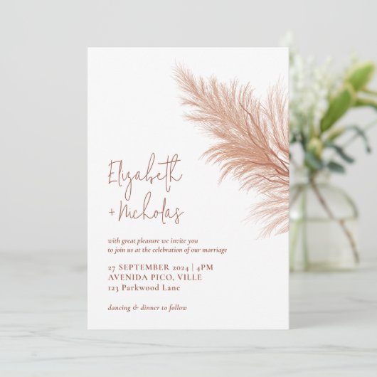 Moderne Minimal Boho Pampas Grass Wedding Einladung (Stehend Vorderseite)