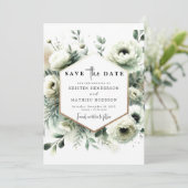 Moderne Minimal Boho Sage Green Wedding Save The Date (Stehend Vorderseite)