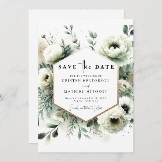 Moderne Minimal Boho Sage Green Wedding Save The Date (Vorne/Hinten)