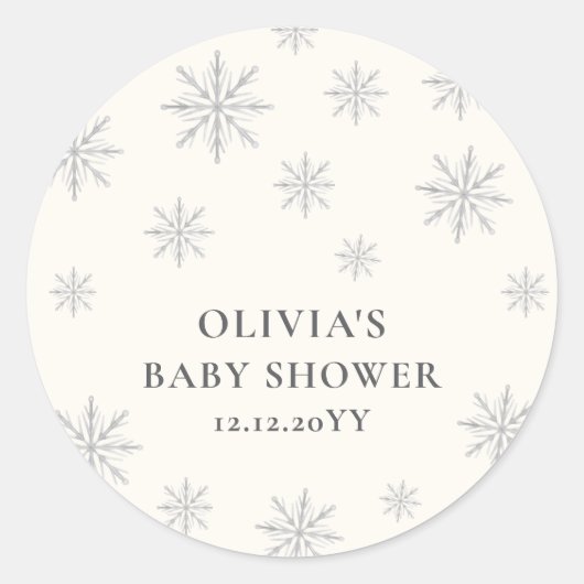 Moderne Minimal Boho Winter Snowflake Babydusche Runder Aufkleber (Vorderseite)