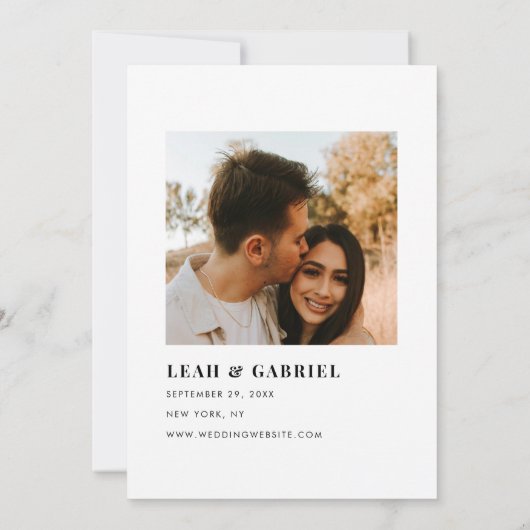 Moderne Minimal Bold Foto Wedding Save The Date (Rückseite)