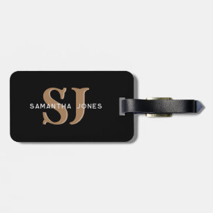 Moderne Minimal Bold Initials Gold Black Monogram Gepäckanhänger