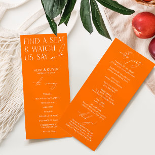 Moderne Minimal Bright Orange Hochzeitsprogramme