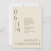 Moderne Minimal Bronze & Gold Split Datum Hochzeit Einladung (Vorderseite)