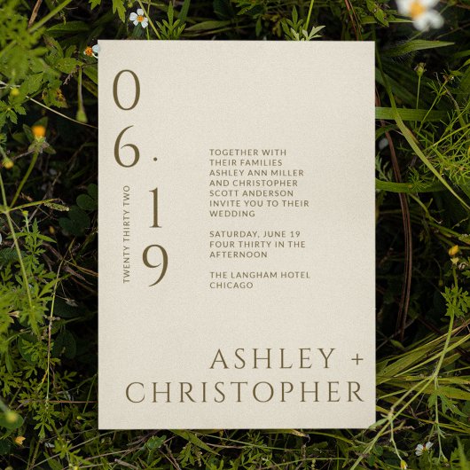 Moderne Minimal Bronze & Gold Split Datum Hochzeit Einladung