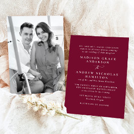 Moderne Minimal Burgundy Foto Wedding Einladung